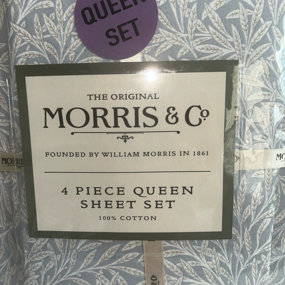 William Morris QUEEN shert set blue white branches